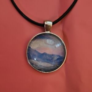 Blue, Pink, and Silver Pendant Necklace Z Ropr Chain